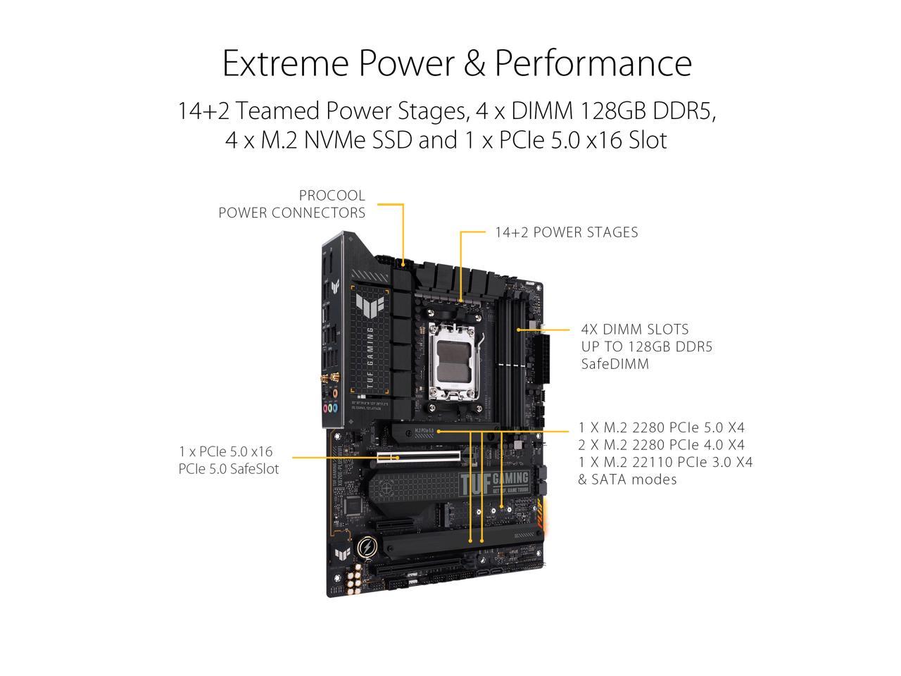 ASUS TUF GAMING X670E-PLUS WIFI 6E Socket AM5 (LGA 1718) Ryzen 7000 ATX Gaming Motherboard (16 Power Stages, PCIe 5.0, DDR5 Memory, Four M.2 Slots, WiFi 6E and 2.5 Gb Ethernet, USB 4 Header, Two-Way AI Noise Cancelation, Aura RGB Lighting) 2