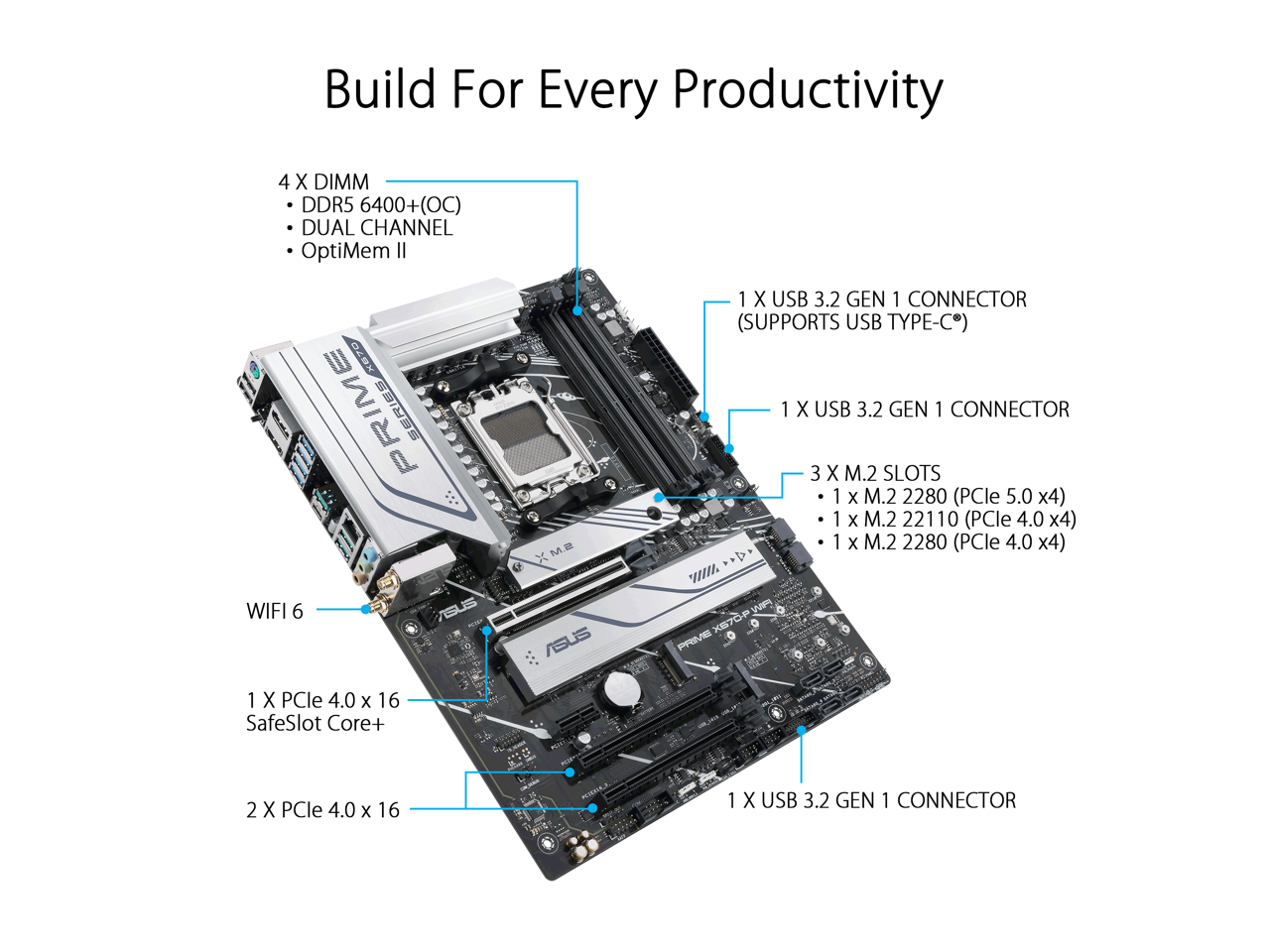 ASUS Prime X670-P WiFi Socket AM5 (LGA 1718) Ryzen 7000 ATX Motherboard (DDR5, Three M.2 Slots, USB 3.2 Gen 2x2 Type-C, USB4 Support, WiFi 6 and 2.5Gb Ethernet) 4