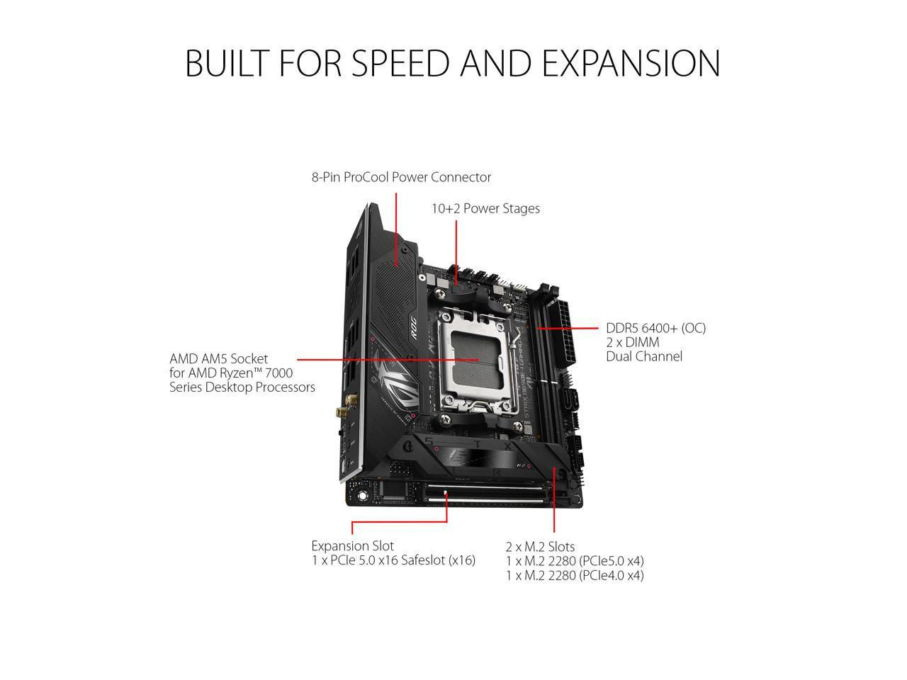 ASUS ROG STRIX B650E-I GAMING WIFI 6E Socket AM5 (LGA 1718) Ryzen 7000 Mini-ITX Gaming Motherboard (PCIe 5.0, DDR5, 10 + 2 Power Stages, two M.2 slots, USB 3.2 Gen 2x2 Type-C rear I/O port, Onboard WiFi 6E, and Aura Sync RGB Lighting) 2