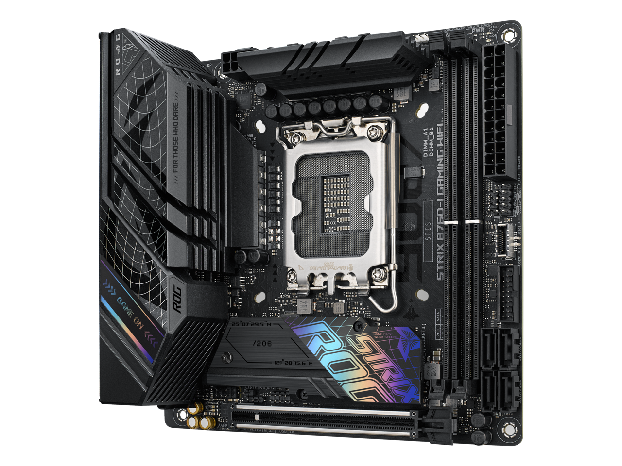 ASUS ROG Strix B760-I Gaming WiFi Intel B760(13th and 12th Gen) LGA 1700 mini-ITX motherboard, 8 + 1 power stages, DDR5 up to 7600 MT/s, PCIe 5.0, two M.2 slots, WiFi 6E, USB 3.2 Gen 2x2 Type-C, and Aura Sync RGB 2