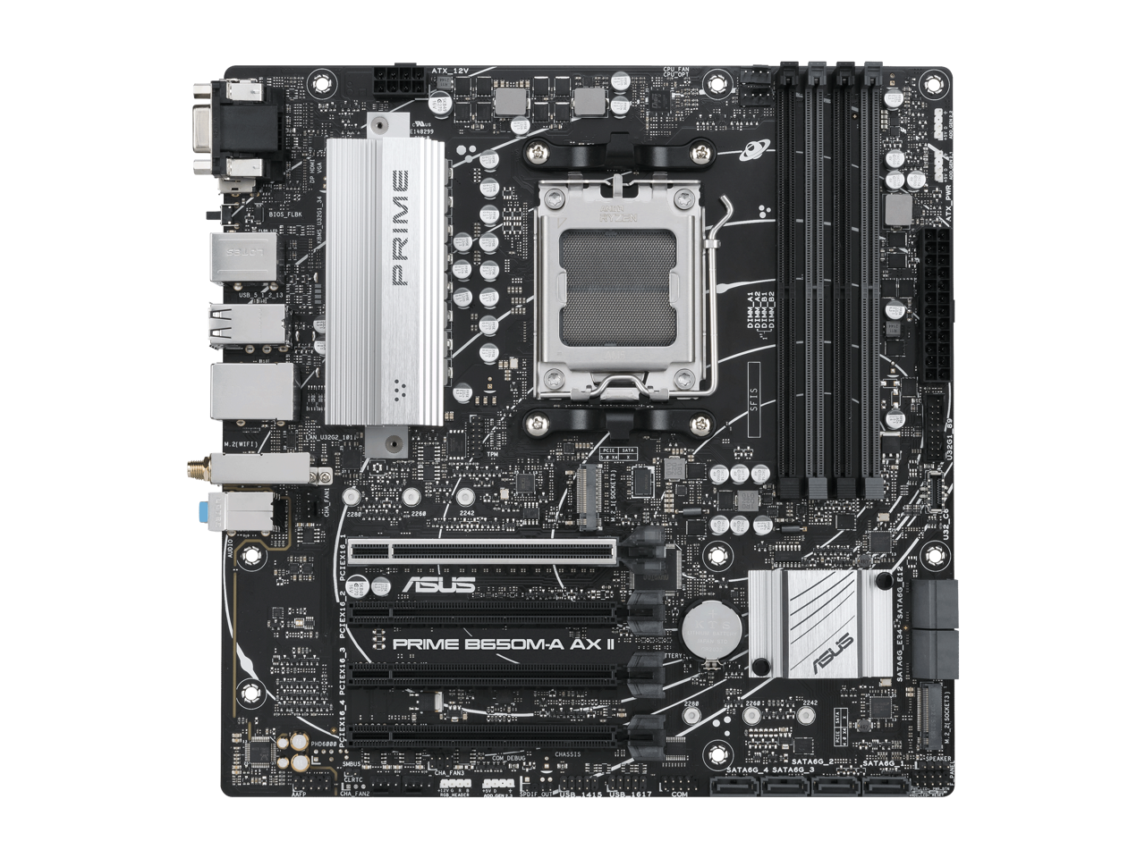 ASUS Prime B650M-A AX II AMD B650(Ryzen 7000) Micro-ATX motherboard(DDR5 6400+(OC) , PCIe 5.0 M.2 support, 2.5Gb Ethernet, Wi-Fi 6, DisplayPort, HDMI,USB 3.2 Gen 2 ports, front USB 3.2 Gen 1 Type-C, BIOS FlashBack, CEC Tier II ready) 1