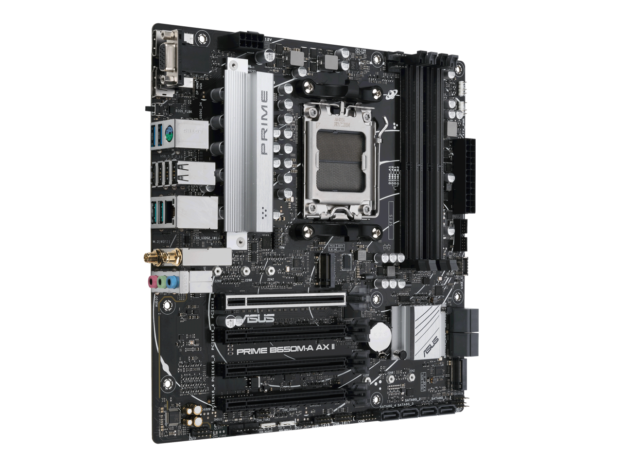 ASUS Prime B650M-A AX II AMD B650(Ryzen 7000) Micro-ATX motherboard(DDR5 6400+(OC) , PCIe 5.0 M.2 support, 2.5Gb Ethernet, Wi-Fi 6, DisplayPort, HDMI,USB 3.2 Gen 2 ports, front USB 3.2 Gen 1 Type-C, BIOS FlashBack, CEC Tier II ready) 2