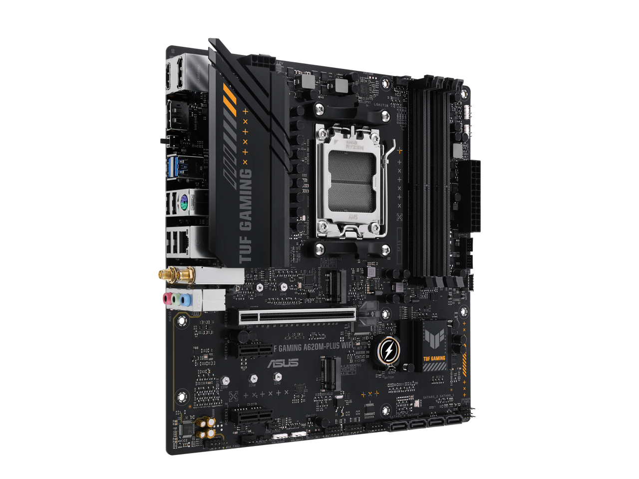 ASUS TUF GAMING A620M-PLUS WiFi AMD AM5 Ryzen7000 microATX gaming motherboard DDR5, PCIe 4.0, 2xM.2 slots,2.5Gb Ethernet,Wi-Fi 6, 2 x DisplayPort, HDMI, USB 3.2 Gen 1 ports, front USB 3.2 Gen 1 Type C 2