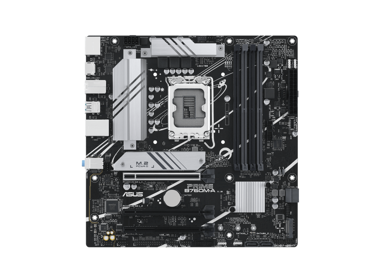 ASUS PRIME B760M-A Intel B760 (LGA 1700)(13th and 12th Gen) mATX motherboard, PCIe 4.0,DDR5, two M.2 slots, Realtek 2.5Gb Ethernet, DisplayPort, Dual HDMI®, SATA 6 Gbps, rear USB 3.2 Gen 2, front USB 3.2 Gen 1 Type-C, Aura Sync 2