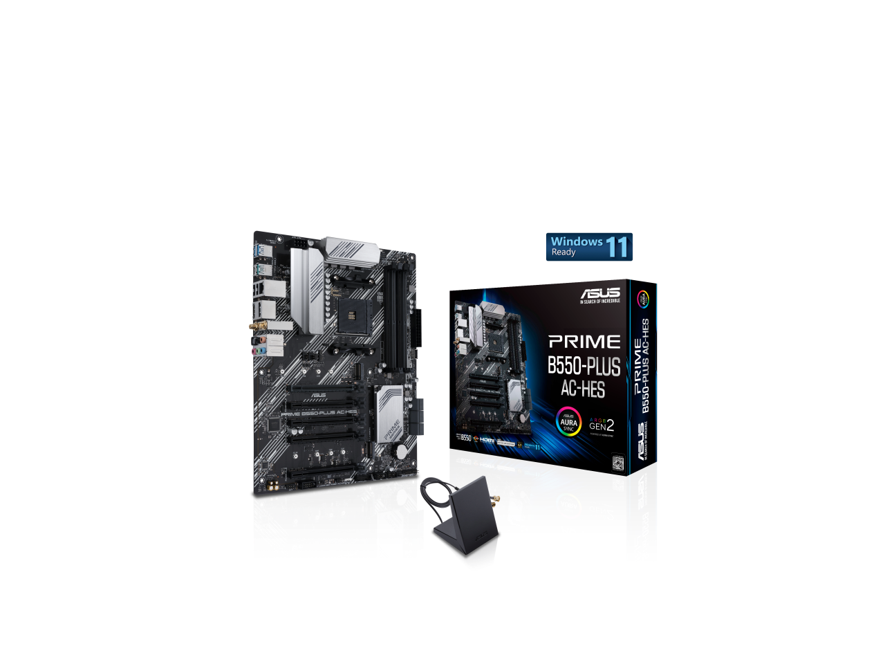 ASUS Prime B550-PLUS AC-HES AMD AM4 (3rd Gen Ryzen) ATX motherboard (dual M.2, PCIe 4.0, WIFI 5, 1 Gb Ethernet, DisplayPort/HDMI, SATA 6 Gbps, USB 3.2 Gen 2 Type-C, front USB 3.2 Gen 1 Type-C 1