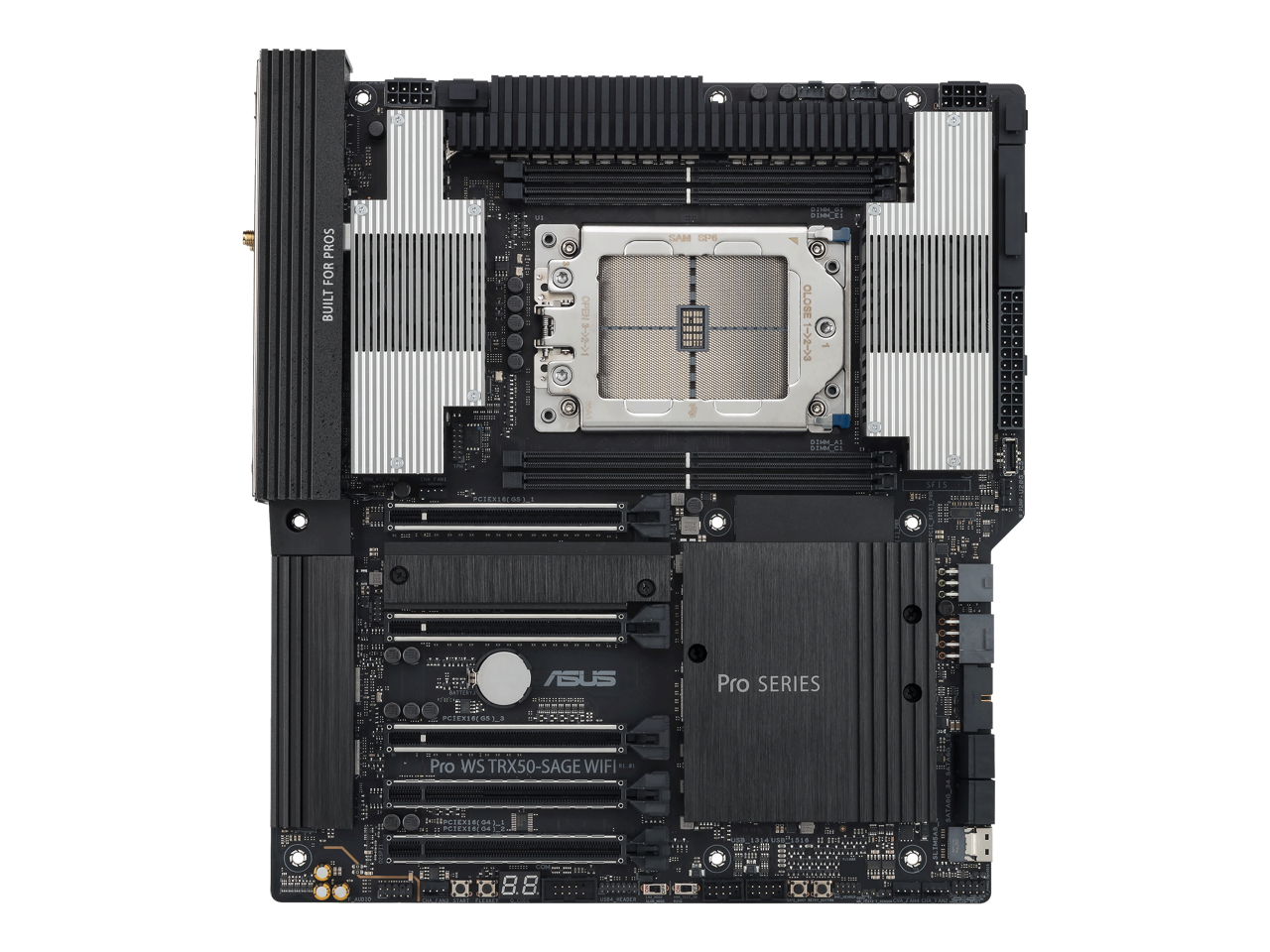 ASUS Pro WS TRX50-SAGE WIFI CEB Workstation motherboard, AMD Ryzen™ Threadripper™ PRO 7000 WX-Series Processors,ECC R-DIMM DDR5, 36 power-stage, WiFi 7,PCIe 5.0 x 16, PCIe 5.0 M.2, 10 Gb and 2.5 Gb LAN, multi-GPU support. 2