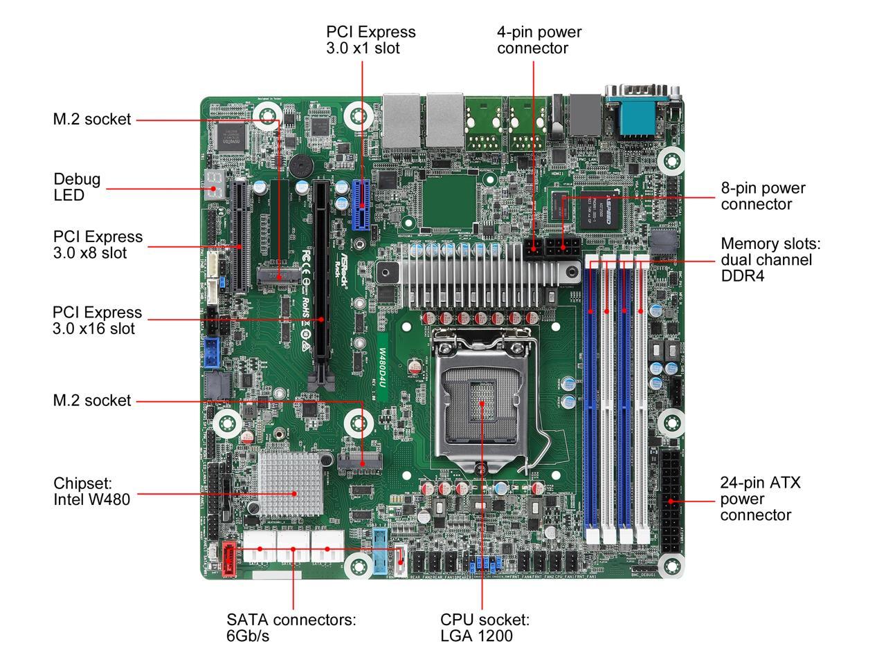 AsRock Rack W480D4U mATX Server Motherboard Intel  LGA 1200 Xeon W-1200 00 W480 2