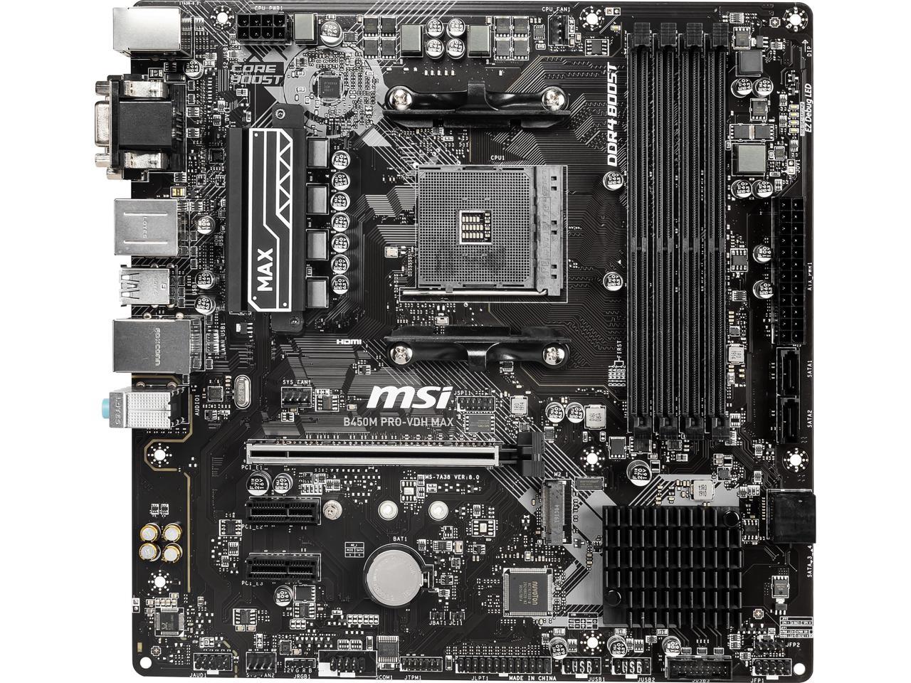 MSI PRO B450M PRO-VDH MAX AM4 AMD B450 SATA 6Gb/s Micro ATX AMD Motherboard 1