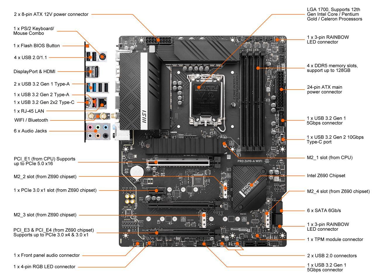 MSI PRO Z690-A WIFI DDR5 LGA 1700 Intel Z690 SATA 6Gb/s ATX Intel Motherboard 2