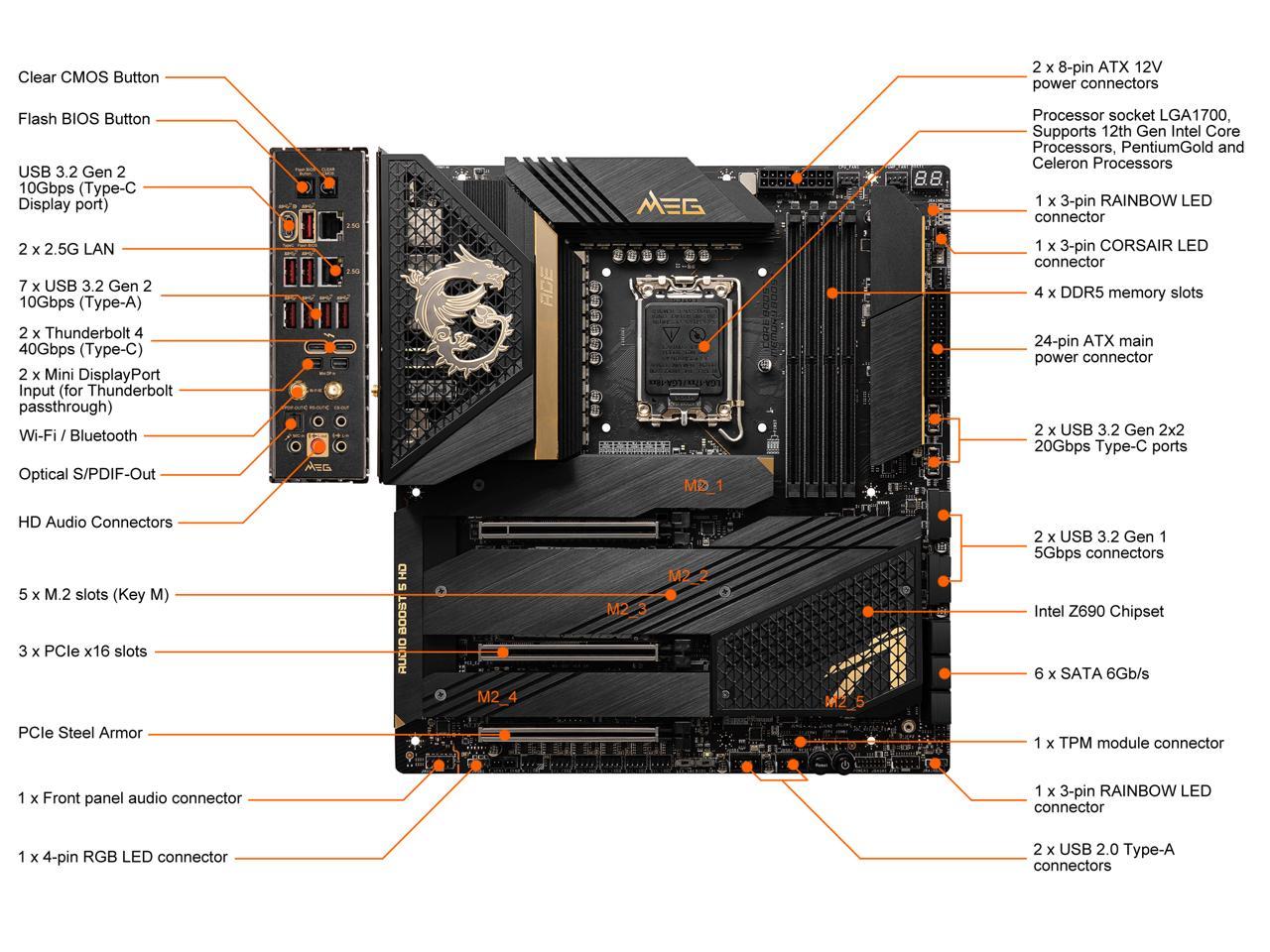 MSI MEG Z690 ACE DDR5 LGA 1700 Intel Z690 SATA 6Gb/s Extended ATX Intel Motherboard 2