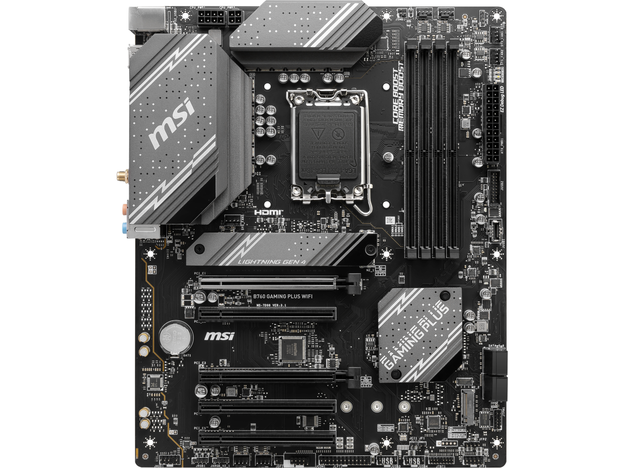 MSI B760 GAMING PLUS WIFI LGA 1700 (280) DDR5 ATX Motherboards - Intel,  SATA 6Gbps, Wi-Fi 6E, Bluetooth 5.3,  7.1 HD Audio, PCIe 4.0 x16, 2.5G LAN 2