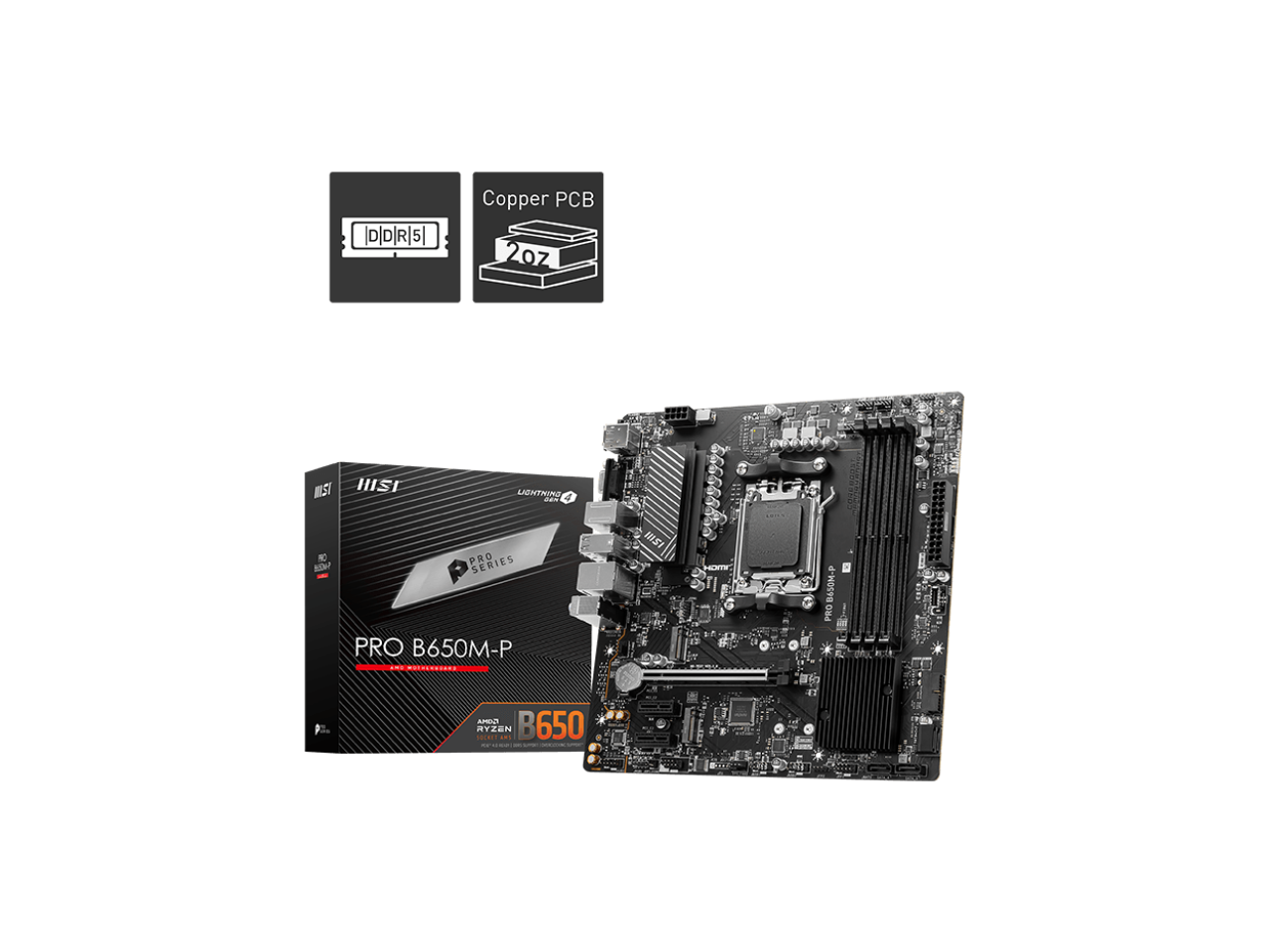 MSI PRO B650M-P AM5 Ryzen 7000 DDR5 SATA 6G 2x M.2 2.5G LAN 7.1 Audio mATX Motherboard 1