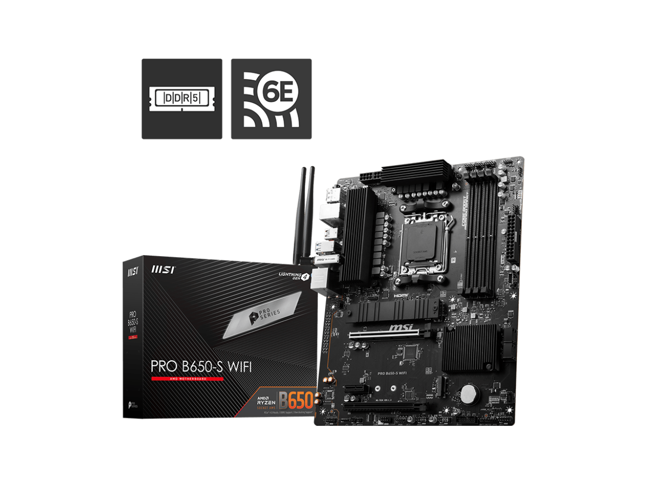 MSI PRO B650-S WIFI AM5 AMD B650 Ryzen 7000 DDR5 PCI-E x16 slot  Wi-Fi 6E Bluetooth SATA 6Gb/s ATX Motherboard 1