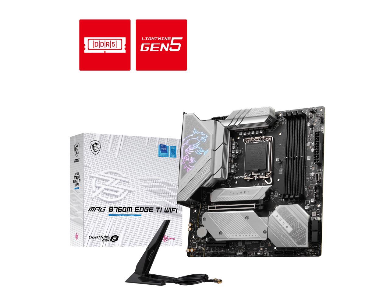 MSI MPG B760M EDGE TI WIFI LGA 1700 Intel B760 SATA 6Gb/s DDR5 Micro ATX Motherboard 14th/ 13th/ 12th Gen Processors PCI-E x16 slot 3x M.2 2.5Gbps LAN Wi-Fi 6E Supports Bluetooth 1