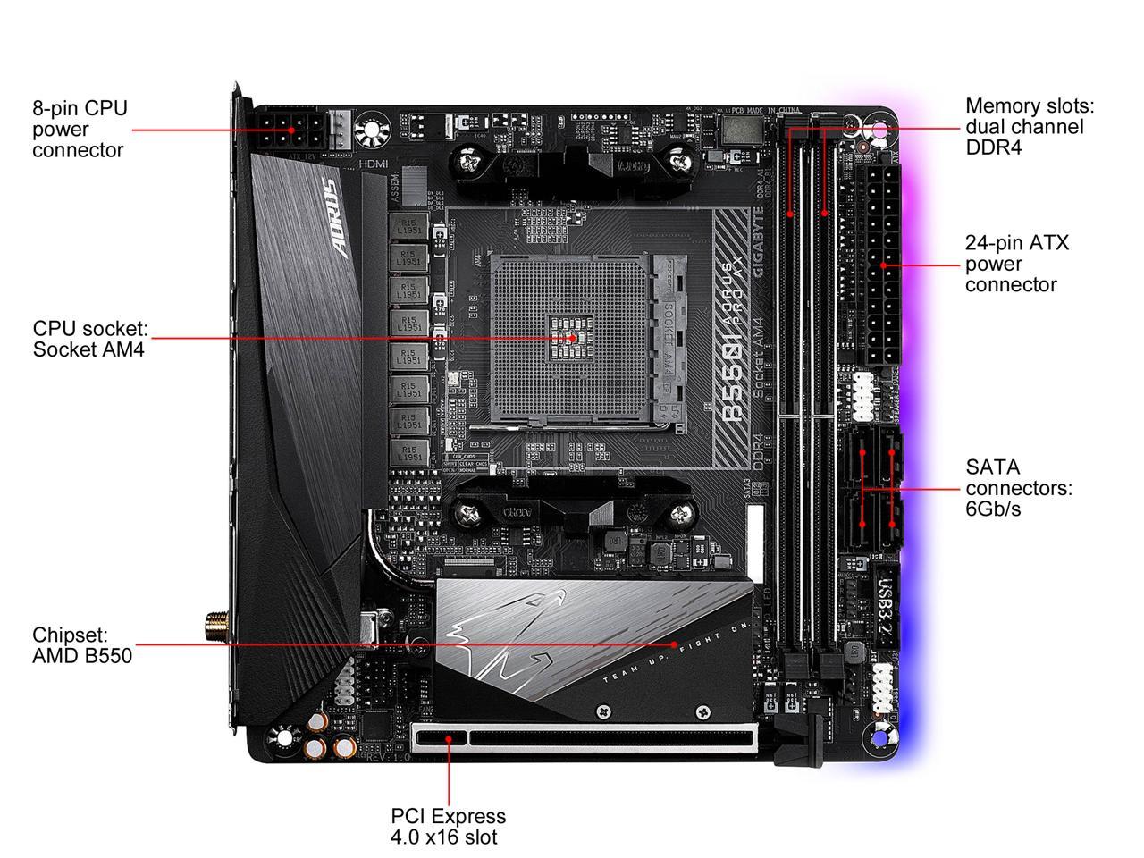 GIGABYTE B550I AORUS PRO AX AM4 AMD B550 Mini-ITX Motherboard with Dual M.2, SATA 6Gb/s, USB 3.2 Gen 1, WIFI 6, 2.5 GbE LAN, PCIe 4.0 2