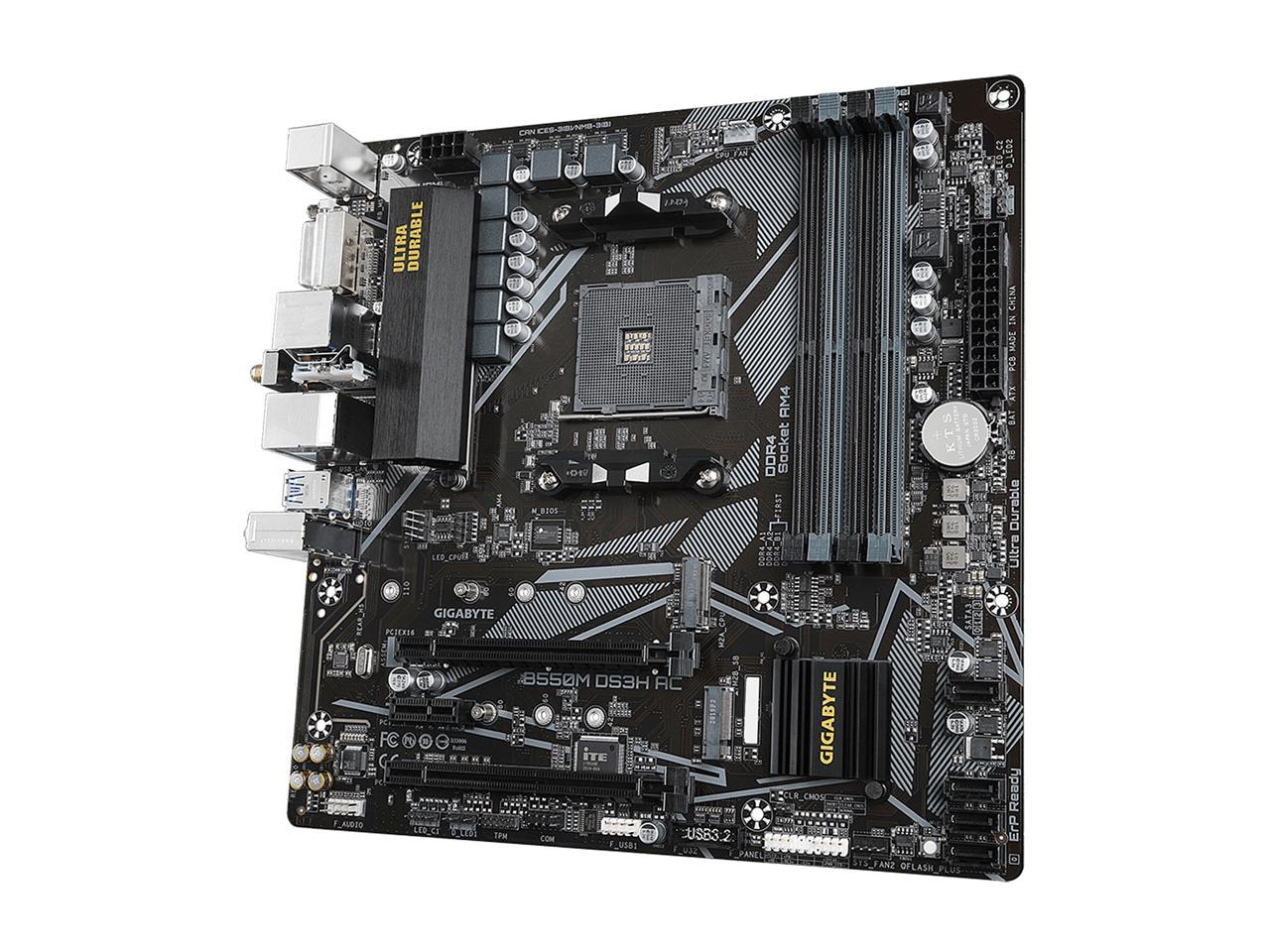 GIGABYTE B550M DS3H AC AM4 AMD B550 SATA 6Gb/s Micro ATX AMD Motherboard 3