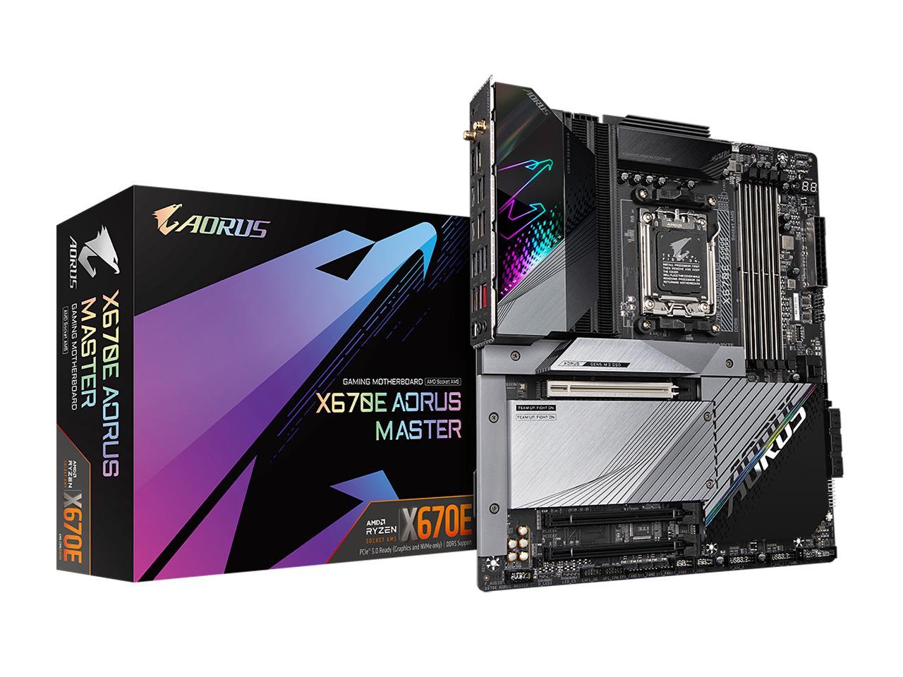 GIGABYTE X670E AORUS MASTER AM5 LGA 1718 AMD X670E EATX Motherboard with 5-Year Warranty DDR5, Quad M.2, PCIe 5.0, USB 3.2 Gen2X2 Type-C, Intel WiFi 6E, Intel 2.5GbE LAN, Q-Flash Plus, EZ-Latch Plus 1