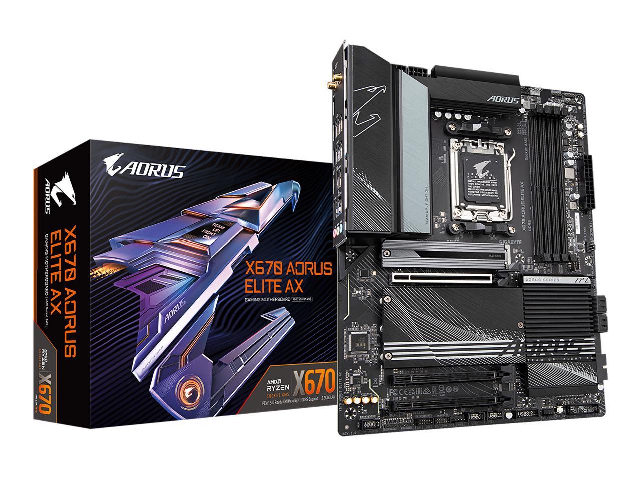 GIGABYTE X670 AORUS ELITE AX AM5 LGA 1718 AMD X670 ATX Motherboard with 5-Year Warranty DDR5, Quad M.2, PCIe 5.0, USB 3.2 Gen2X2 Type-C, AMD WiFi 6E, 2.5GbE LAN, Q-Flash Plus, M.2 EZ-Latch 1