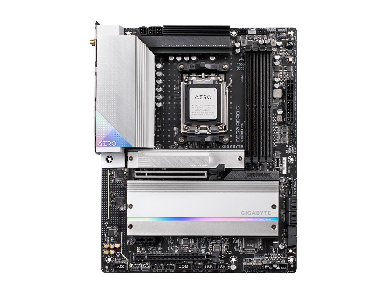 GIGABYTE B650 AERO G AM5 LGA 1718 AMD B650 ATX Motherboard with 5-Year Warranty, DDR5, PCIe 5.0 M.2, PCIe 5.0, USB 3.2 Gen2X2 Type-C, Wi-Fi 6E, Intel 2.5GbE LAN 3