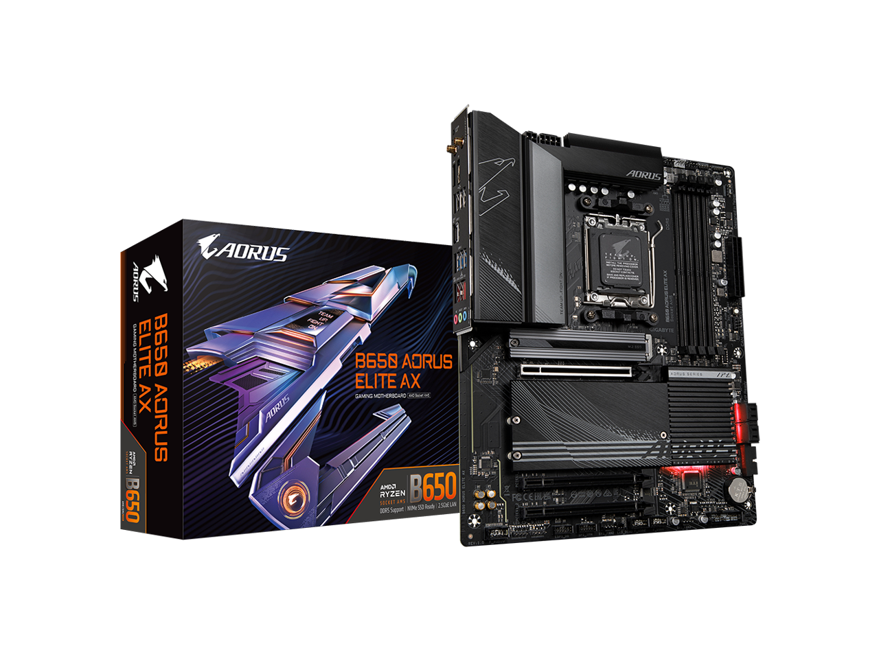 GIGABYTE B650 AORUS ELITE AX AM5 LGA 1718 AMD B650 ATX Motherboard DDR5, M.2, PCIe 5.0, USB 3.2 Gen2X2 Type-C, WiFi 6E, 2.5GbE LAN, Q-Flash Plus, EZ-Latch 1