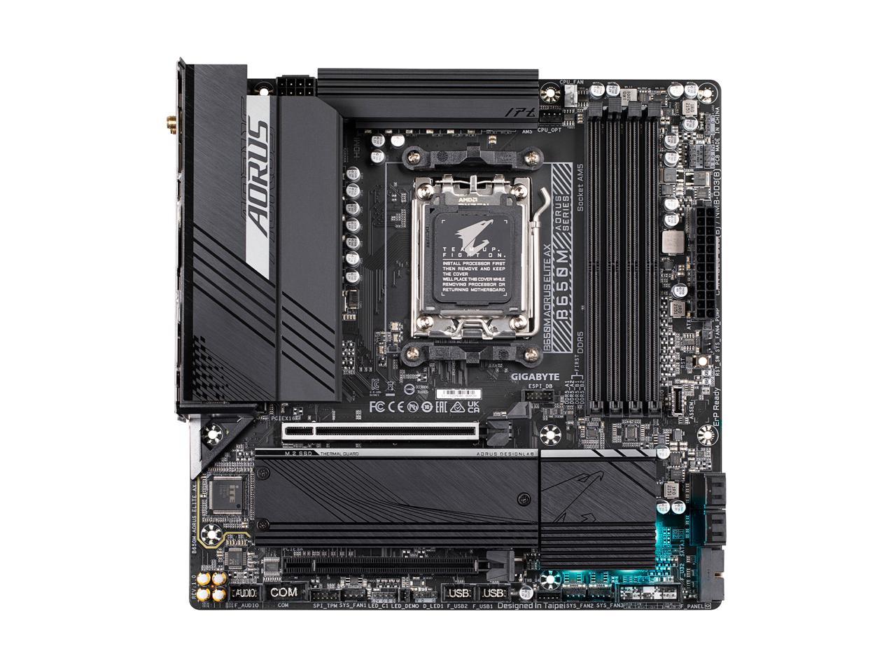 GIGABYTE B650M AORUS ELITE AX AM5 LGA 1718 AMD B650 M-ATX Motherboard with 5-Year Warranty, DDR5, 2 M.2, PCIe 5.0, USB 3.2 Gen2X2 Type-C, Intel 2.5GbE LAN, Q-Flash Plus, EZ-Latch 2