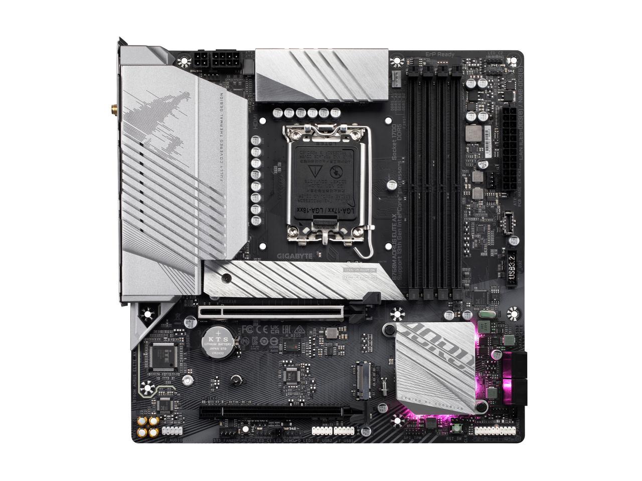 GIGABYTE B760M AORUS ELITE AX LGA 1700 Intel B760 M-ATX Motherboard with DDR5, Dual M.2, PCIe 4.0, USB 3.2 Gen2X2 Type-C, Intel Wi-Fi 6E, 2.5GbE LAN, Q-Flash Plus, PCIe EZ-Latch 4