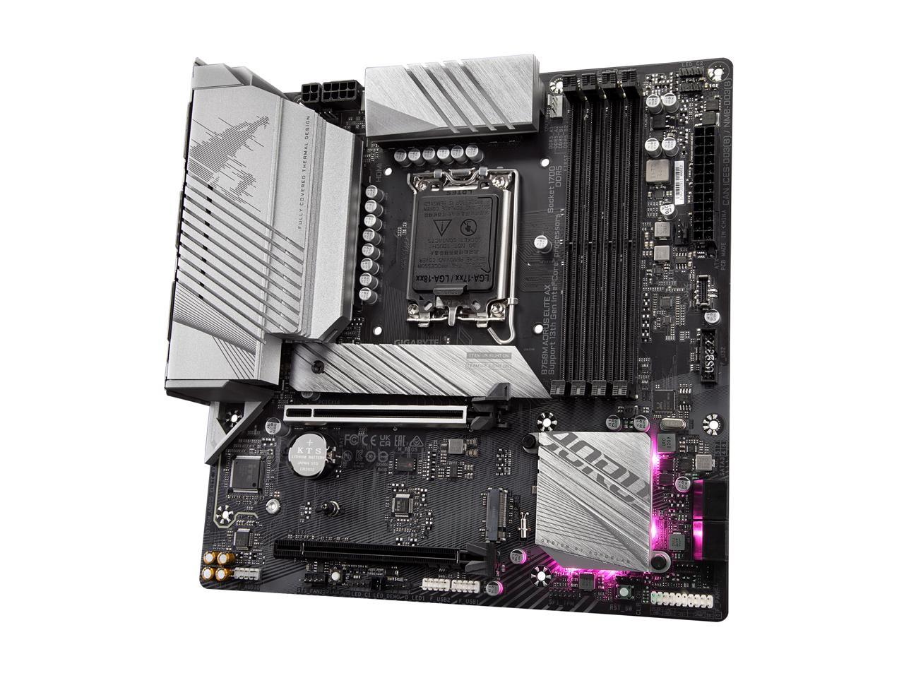 GIGABYTE B760M AORUS ELITE AX LGA 1700 Intel B760 M-ATX Motherboard with DDR5, Dual M.2, PCIe 4.0, USB 3.2 Gen2X2 Type-C, Intel Wi-Fi 6E, 2.5GbE LAN, Q-Flash Plus, PCIe EZ-Latch 5