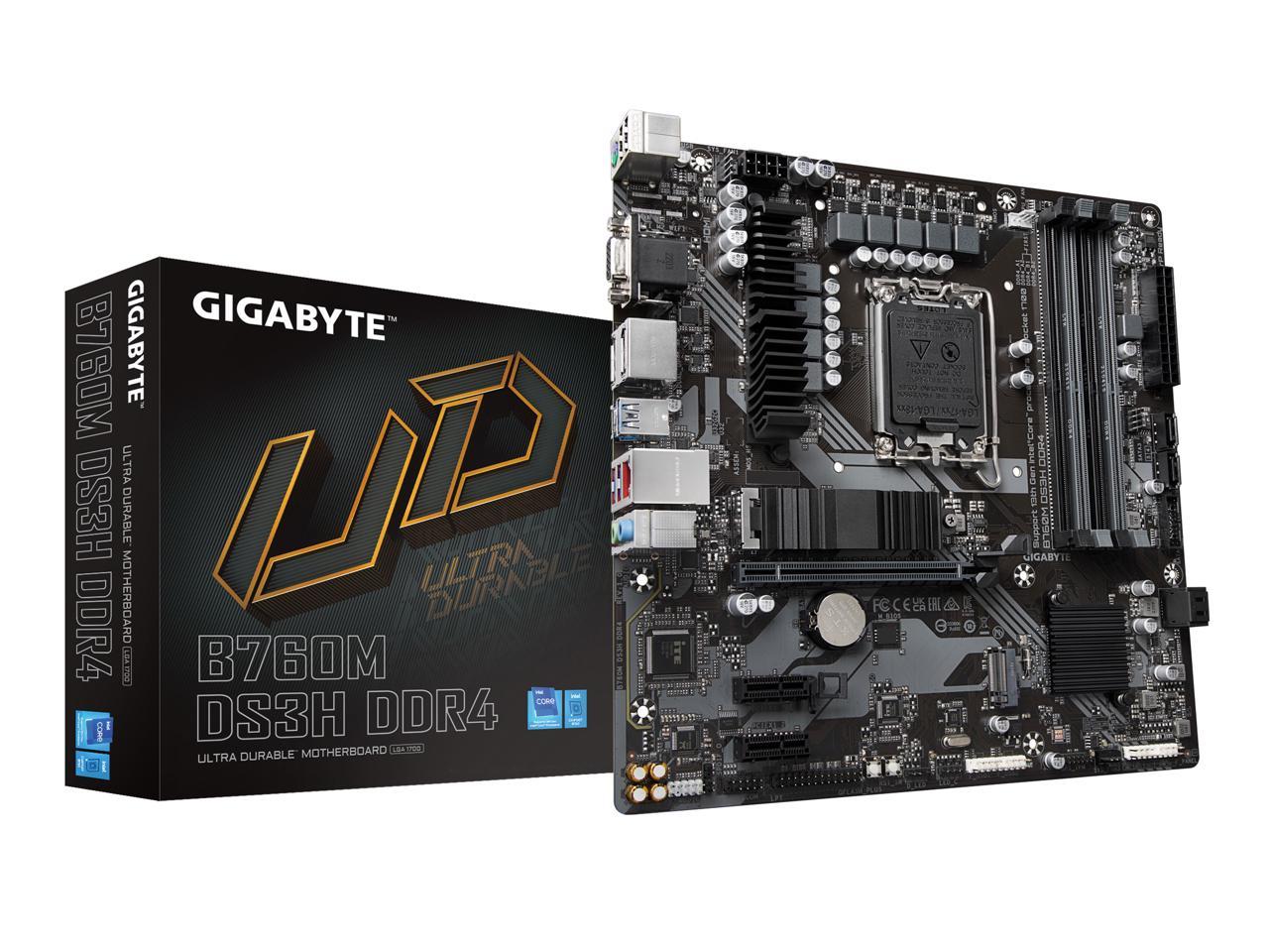 GIGABYTE B760M DS3H DDR4 LGA 1700 Intel B760 M-ATX Motherboard with DDR4, Dual M.2, PCIe 4.0, USB 3.2 Gen 2 Type-C,  2.5GbE LAN, Q-Flash Plus, PCIe EZ-Latch 1