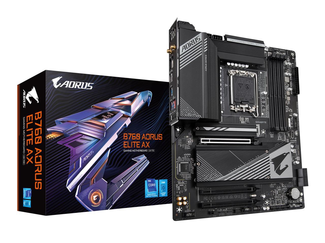 GIGABYTE B760 AORUS ELITE AX LGA 1700 Intel B760 ATX Motherboard with DDR5, Triple M.2, PCIe 4.0, USB 3.2 Gen2X2 Type-C, WiFi 6E, 2.5GbE LAN, Q-Flash Plus, PCIe EZ-Latch 1