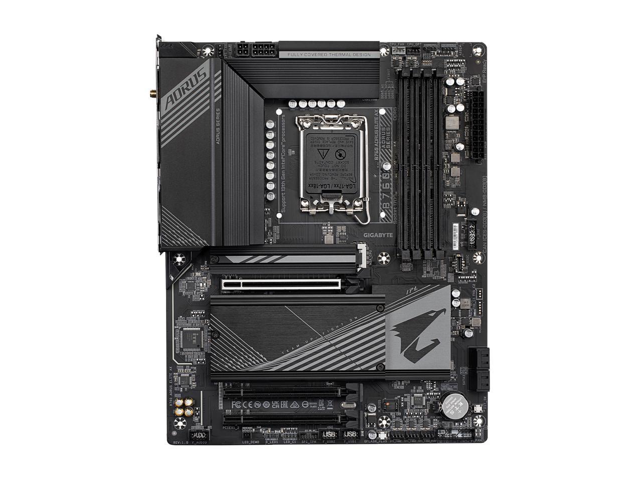 GIGABYTE B760 AORUS ELITE AX LGA 1700 Intel B760 ATX Motherboard with DDR5, Triple M.2, PCIe 4.0, USB 3.2 Gen2X2 Type-C, WiFi 6E, 2.5GbE LAN, Q-Flash Plus, PCIe EZ-Latch 2