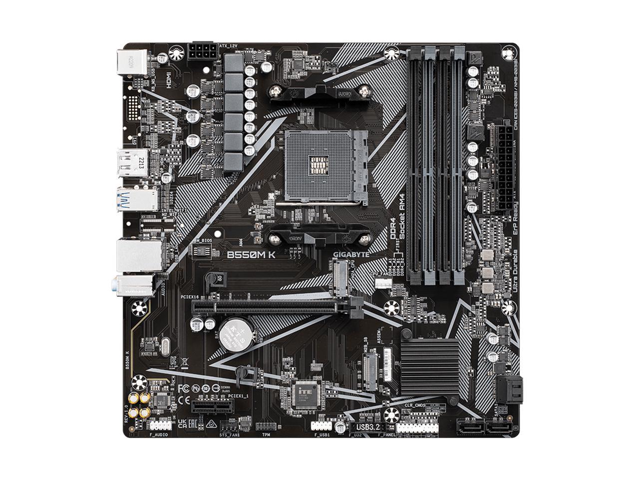 GIGABYTE B550M K AM4 AMD B550 Micro-ATX Motherboard with Dual M.2, SATA 6Gb/s, USB 3.2 Gen 1, Realtek GbE LAN, PCIe 4.0 2