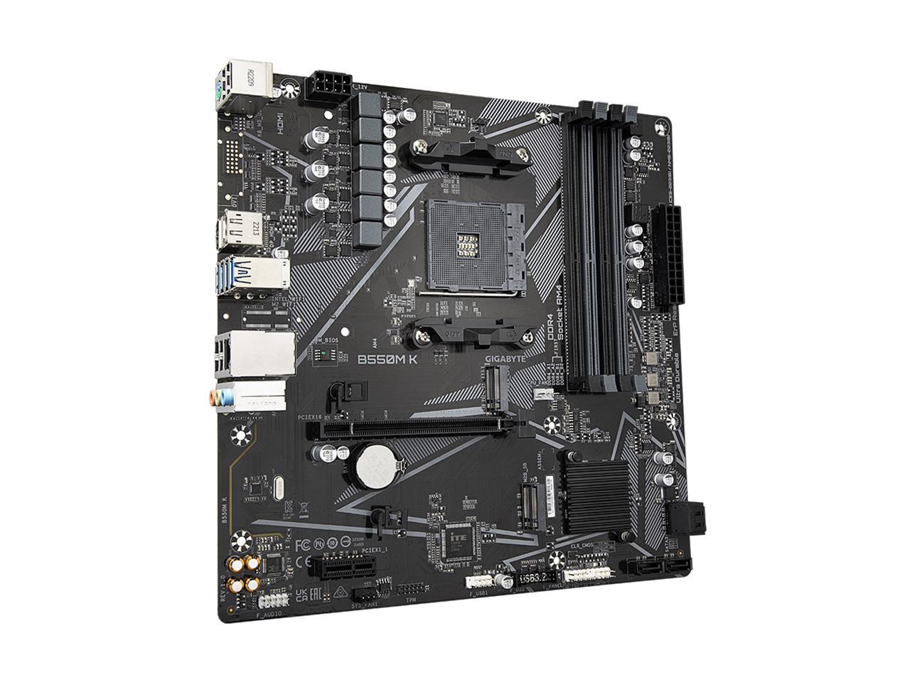 GIGABYTE B550M K AM4 AMD B550 Micro-ATX Motherboard with Dual M.2, SATA 6Gb/s, USB 3.2 Gen 1, Realtek GbE LAN, PCIe 4.0 5