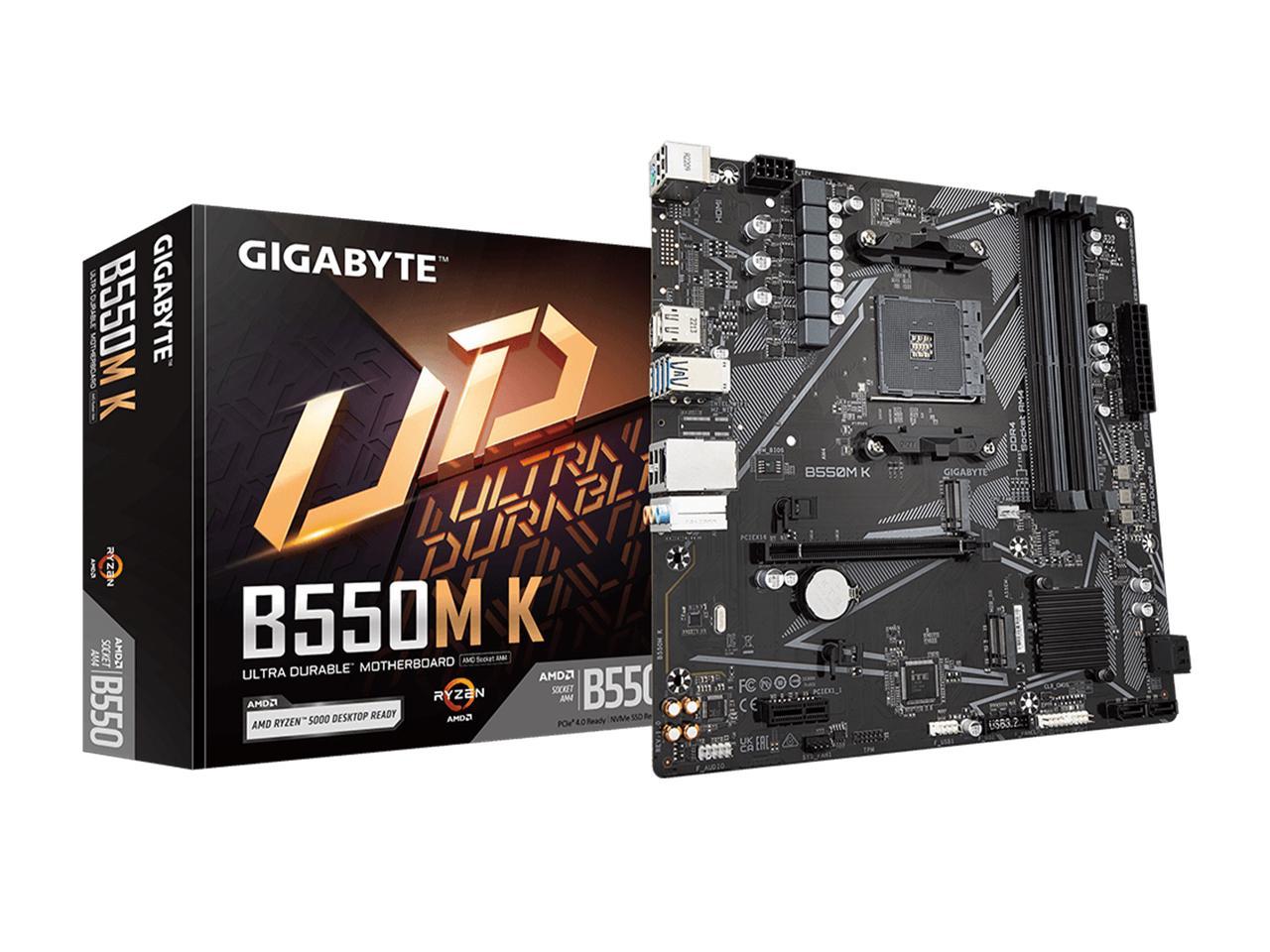 GIGABYTE B550M K AM4 AMD B550 Micro-ATX Motherboard with Dual M.2, SATA 6Gb/s, USB 3.2 Gen 1, Realtek GbE LAN, PCIe 4.0 1