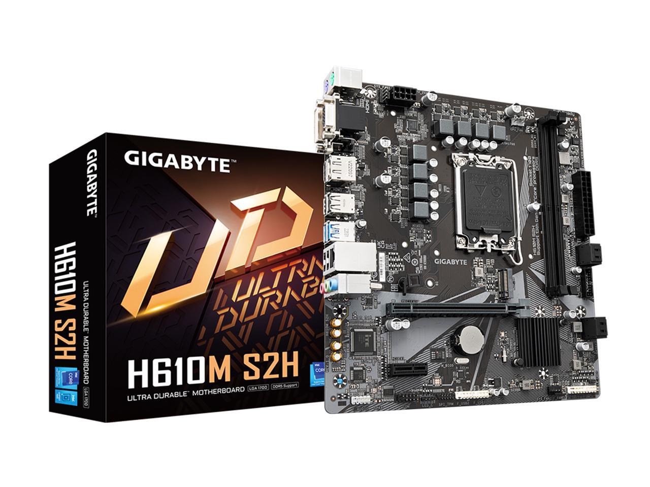 GIGABYTE H610M S2H H610 Intel LGA 1700 Micro ATX Motherboard with DDR5, Single M.2, PCIe 4.0, USB 3.2 Gen1, Realtek GbE LAN 1