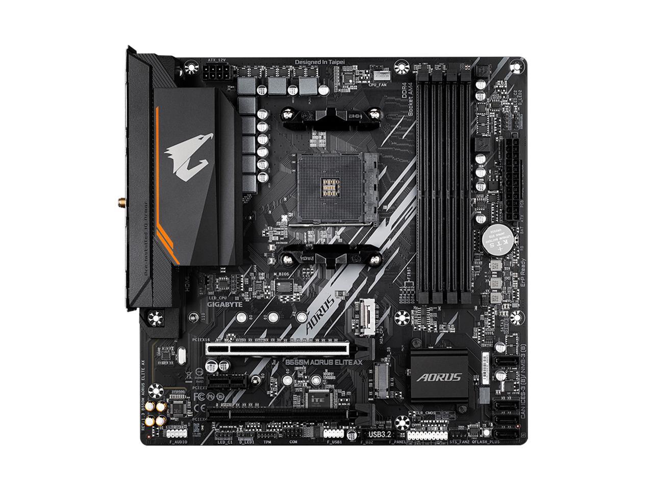 GIGABYTE B550M AORUS ELITE AX (rev 1.3) AM4 AMD B550 Micro-ATX Motherboard with Single M.2, SATA 6Gb/s, USB 3.2 Gen 1, Realtek GbE LAN, PCIe 4.0 2