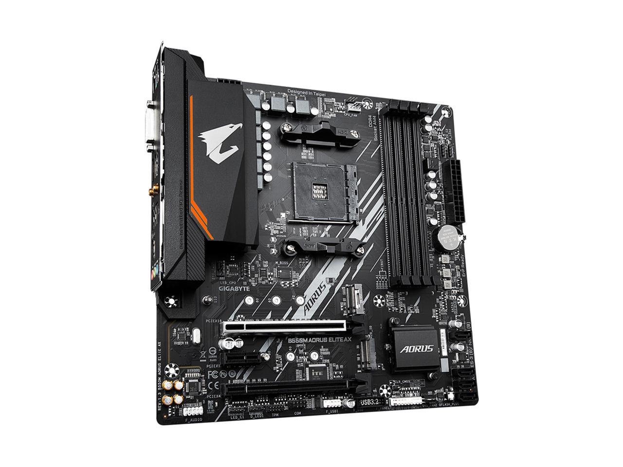 GIGABYTE B550M AORUS ELITE AX (rev 1.3) AM4 AMD B550 Micro-ATX Motherboard with Single M.2, SATA 6Gb/s, USB 3.2 Gen 1, Realtek GbE LAN, PCIe 4.0 3