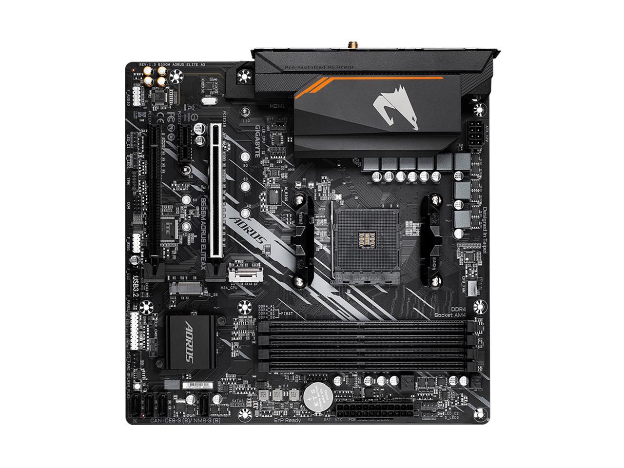 GIGABYTE B550M AORUS ELITE AX (rev 1.3) AM4 AMD B550 Micro-ATX Motherboard with Single M.2, SATA 6Gb/s, USB 3.2 Gen 1, Realtek GbE LAN, PCIe 4.0 5