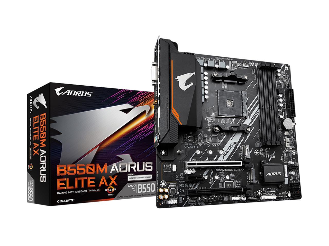 GIGABYTE B550M AORUS ELITE AX (rev 1.3) AM4 AMD B550 Micro-ATX Motherboard with Single M.2, SATA 6Gb/s, USB 3.2 Gen 1, Realtek GbE LAN, PCIe 4.0 1