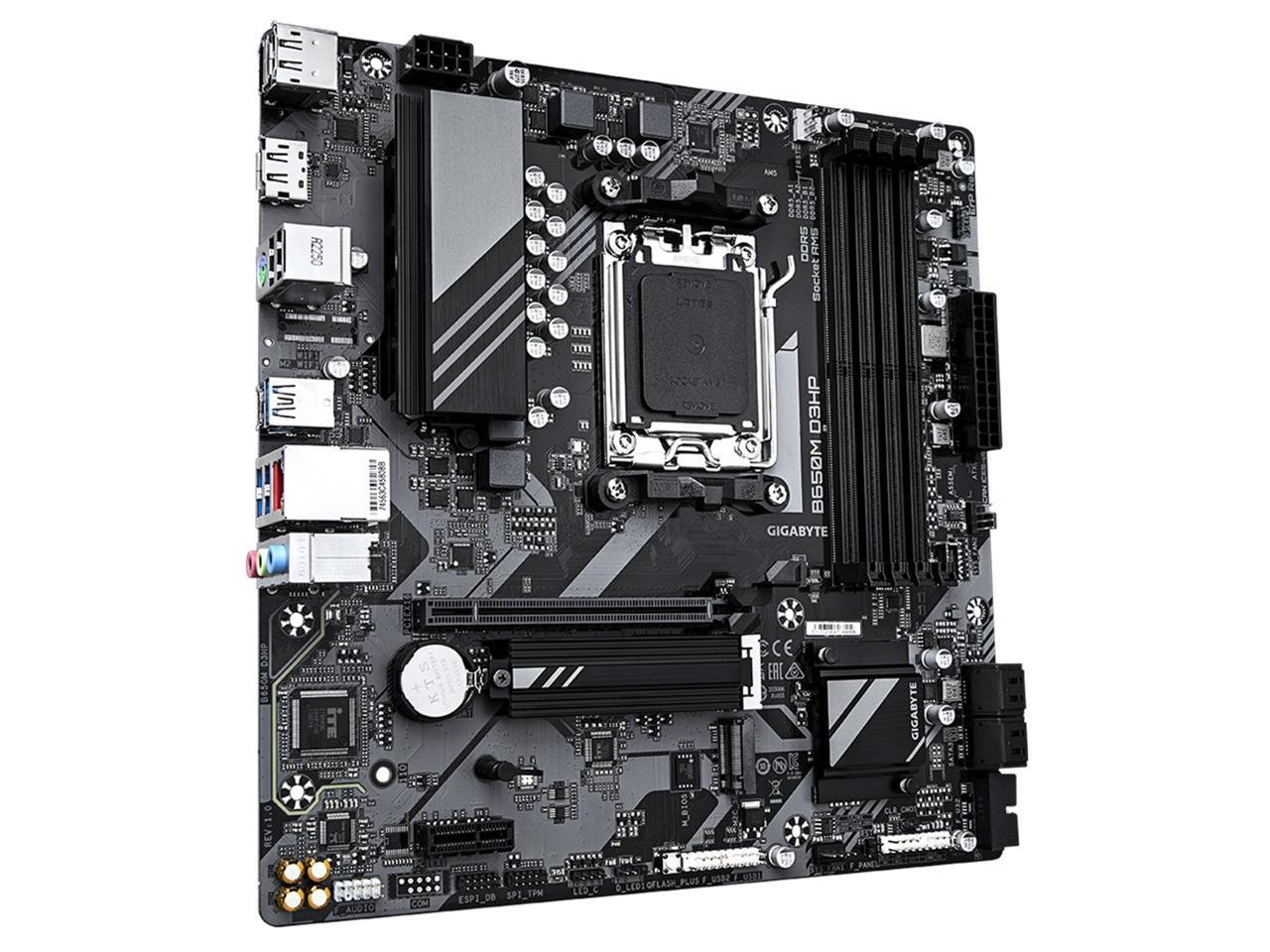 GIGABYTE B650M D3HP AM5 LGA 1718 AMD B650 M-ATX Motherboard with 5-Year Warranty, DDR5, 2x PCIe 4.0 M.2, PCIe 4.0, USB 3.2 Gen2 Type-C, 2.5GbE LAN 2