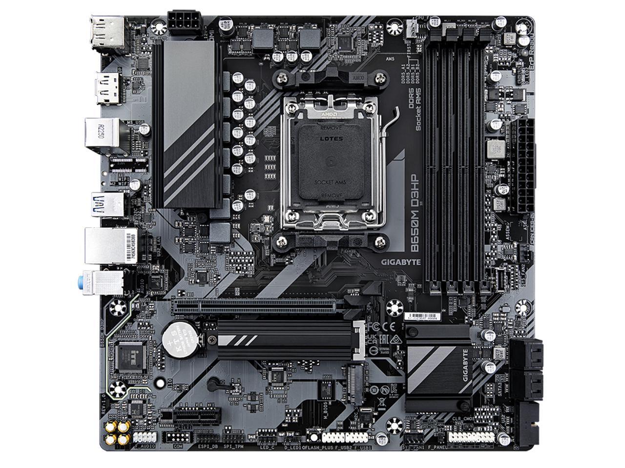 GIGABYTE B650M D3HP AM5 LGA 1718 AMD B650 M-ATX Motherboard with 5-Year Warranty, DDR5, 2x PCIe 4.0 M.2, PCIe 4.0, USB 3.2 Gen2 Type-C, 2.5GbE LAN 3