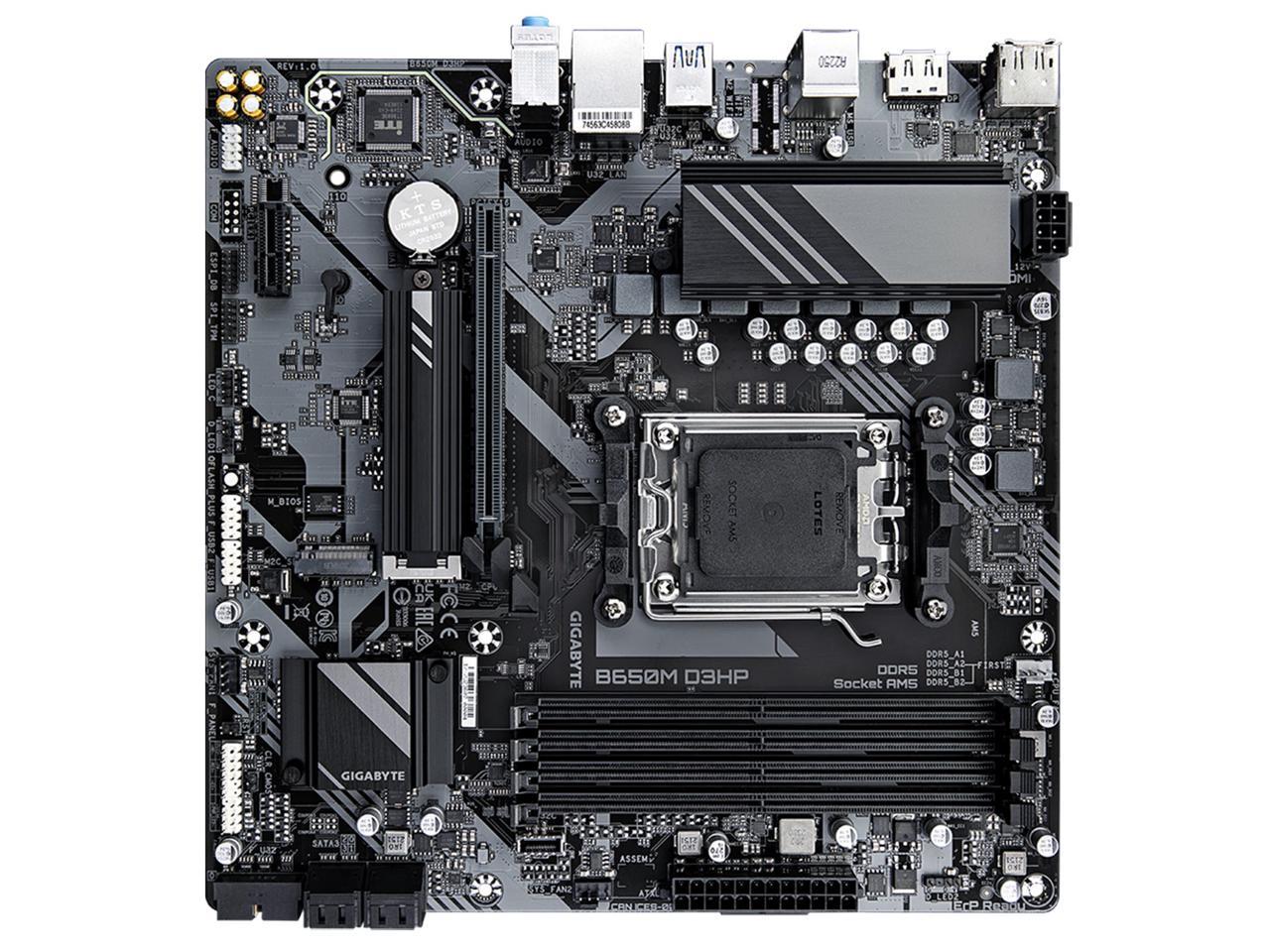 GIGABYTE B650M D3HP AM5 LGA 1718 AMD B650 M-ATX Motherboard with 5-Year Warranty, DDR5, 2x PCIe 4.0 M.2, PCIe 4.0, USB 3.2 Gen2 Type-C, 2.5GbE LAN 4