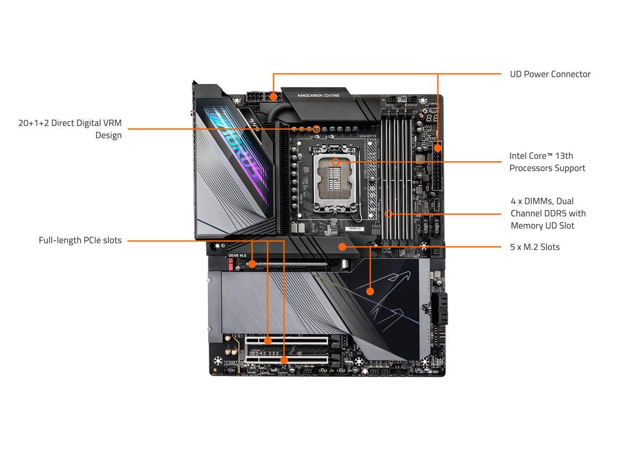 GIGABYTE Z790 AORUS MASTER X LGA 1700(14th,13th,12th Gen) Intel Z790 X EATX Motherboard with DDR5, 5 M.2, PCIe 5.0, USB 3.2 Type-C, Wi-Fi 7, 10GbE LAN, Q-Flash Plus, EZ-Latch Plus 5