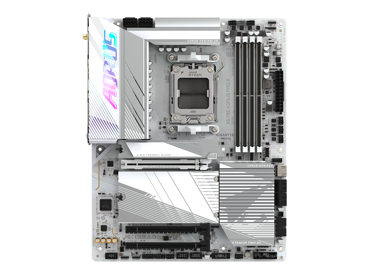 GIGABYTE X670E AORUS PRO X  AM5 LGA 1718 AMD X670E EATX Motherboard with 5-Year Warranty DDR5, Quad M.2, PCIe 5.0, USB 3.2 Gen2X2 Type-C, WiFi 7, Intel 2.5GbE LAN, Q-Flash Plus, EZ-Latch Plus 2