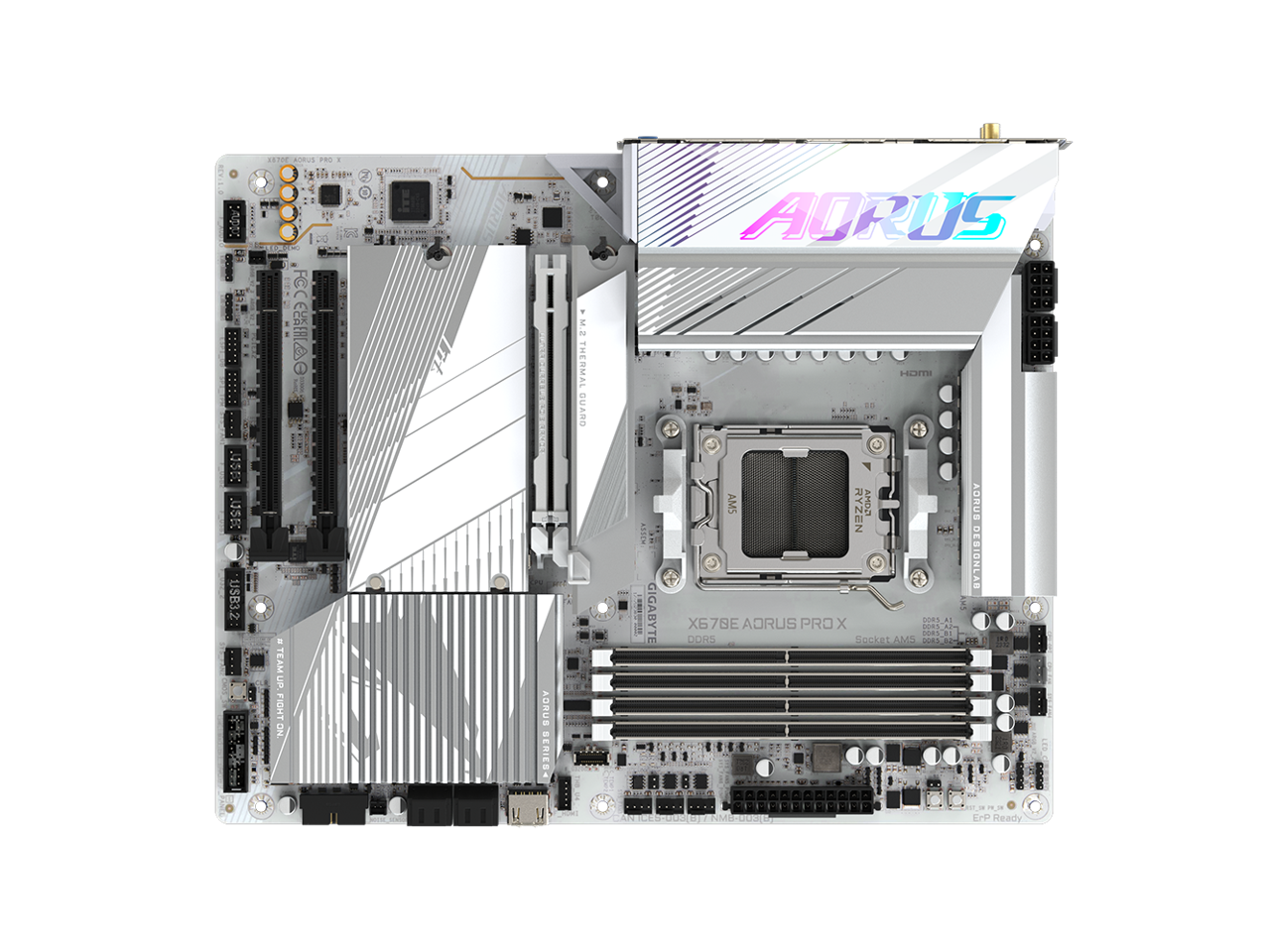 GIGABYTE X670E AORUS PRO X  AM5 LGA 1718 AMD X670E EATX Motherboard with 5-Year Warranty DDR5, Quad M.2, PCIe 5.0, USB 3.2 Gen2X2 Type-C, WiFi 7, Intel 2.5GbE LAN, Q-Flash Plus, EZ-Latch Plus 5