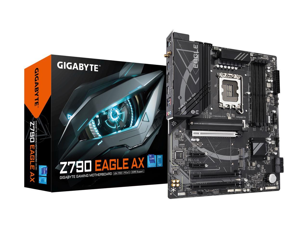 GIGABYTE Z790 EAGLE AX LGA 1700 Intel Z790 ATX Motherboard with DDR5, M.2, PCIe 5.0, USB 3.2 Gen2X2 Type-C, Intel Wi-Fi 6E, 2.5GbE LAN, Q-Flash Plus, EZ-Latch 1