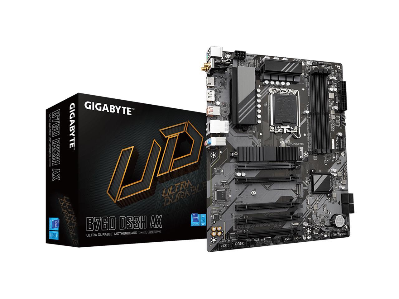 GIGABYTE B760 DS3H AX LGA 1700 Intel B760 ATX Motherboard with DDR5, 2x M.2, PCIe 4.0, USB 3.2 Gen 2 Type-C, WiFi 6E Realtek GbE LAN, Q-Flash Plus, PCIe EZ-Latch 1