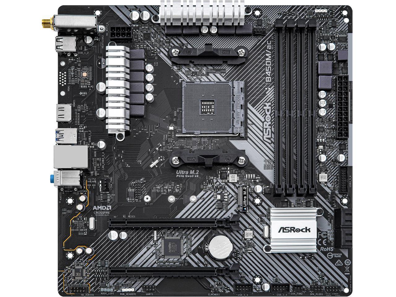 ASRock B450M/AC R2.0 AM4 AMD Promontory B450 SATA 6Gb/s Micro ATX AMD Motherboard 1