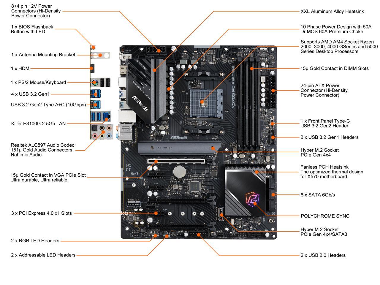 ASRock X570S PG RIPTIDE AM4 AMD X570 SATA 6Gb/s ATX AMD Motherboard 2