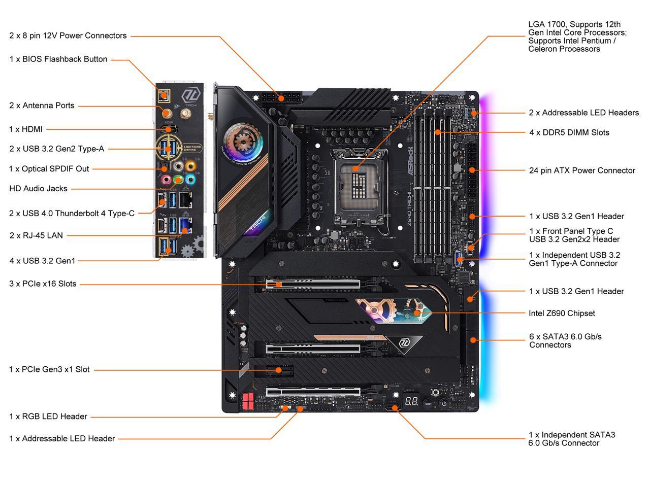 ASRock Z690 Taichi LGA 1700 Intel Z690 SATA 6Gb/s DDR5 ATX Intel Motherboard 3