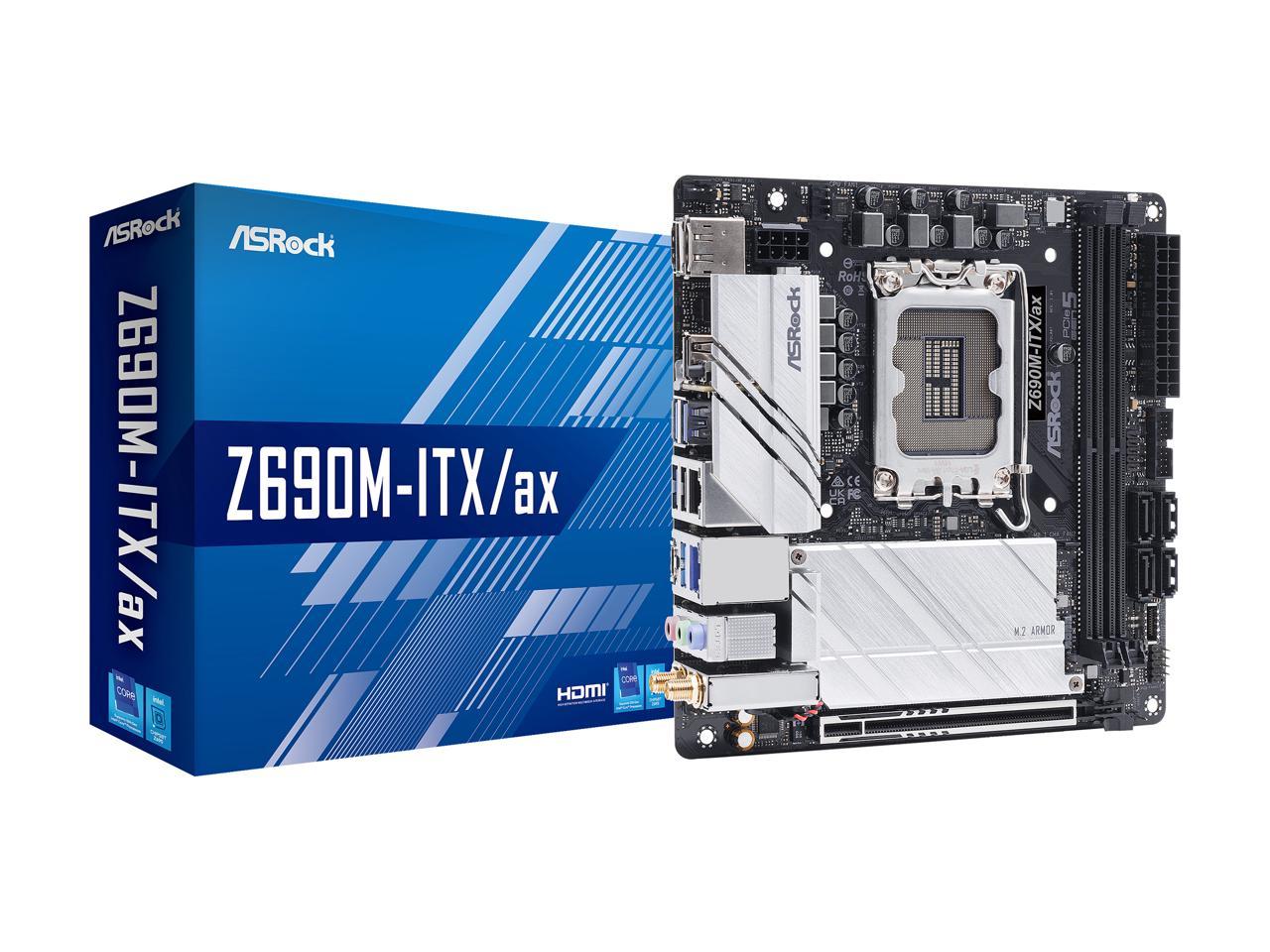 ASRock Z690M-ITX/ax LGA 1700 (14th,13th,12th Gen) Intel Z690 SATA 6Gb/s DDR4 Mini ITX Intel Motherboard 1